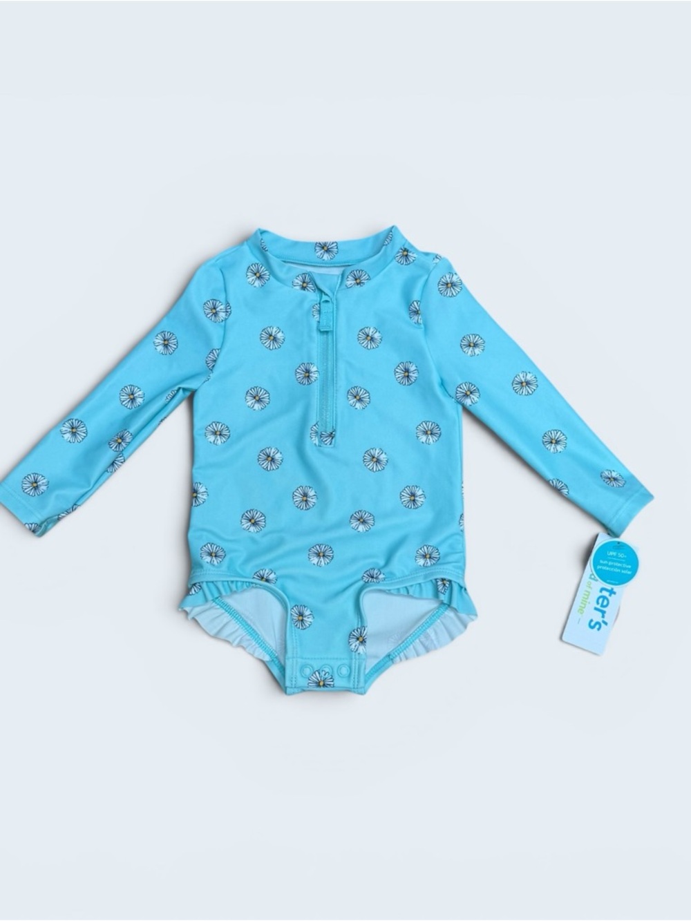 Carter's Aqua Blue Long-Sleeve One-Piece‎ Swim Suit, Size 6-9 M